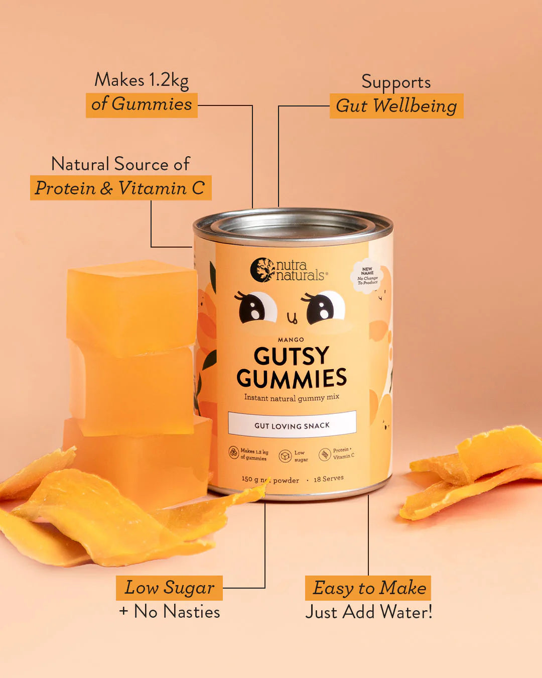 Nutra Organics Gutsy Gummies - 150g Mango