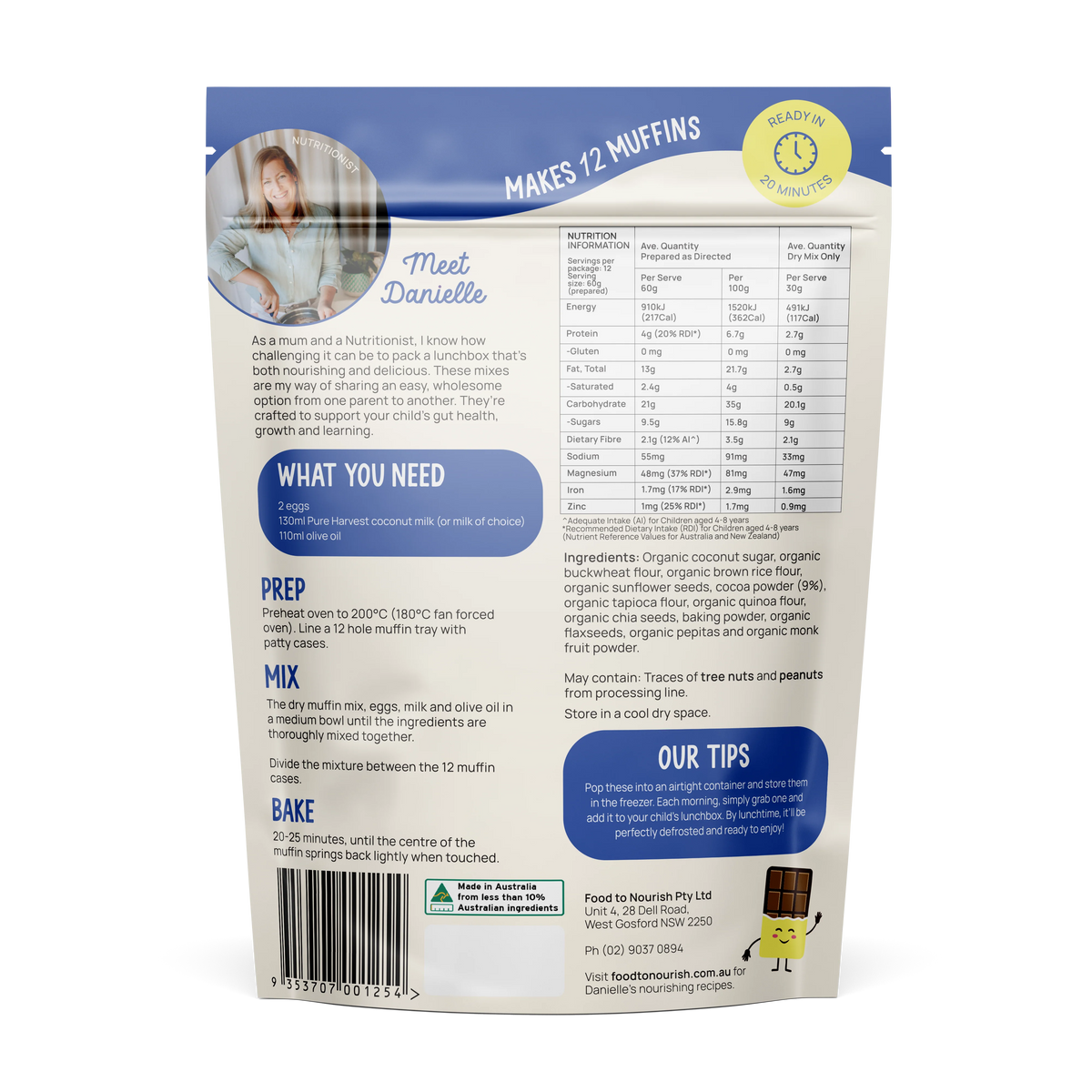 Food To Nourish Lunchbox Baking Mix Choc Muffin 360g