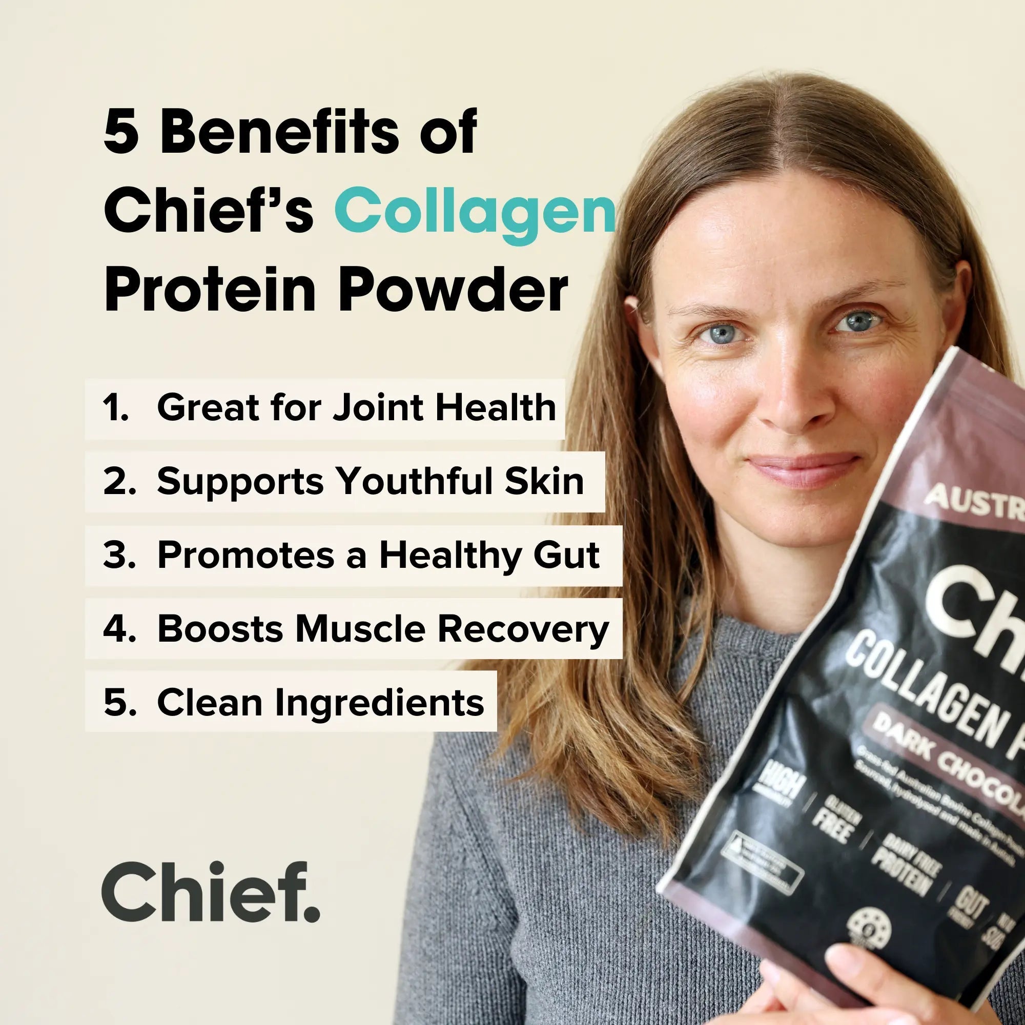 Chief Grass-fed Collagen Protein Powder 450g - Dark Chocolate