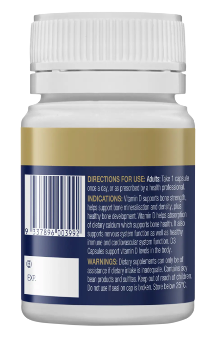 BioCeuticals D3 Capsules 240c - Side with barcode
