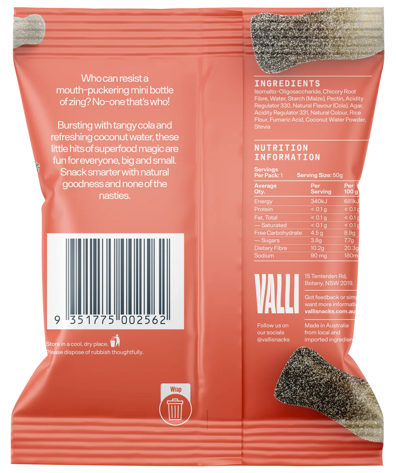 Valli Snacks Sour Cola Bottles with Coconut Water | 50g