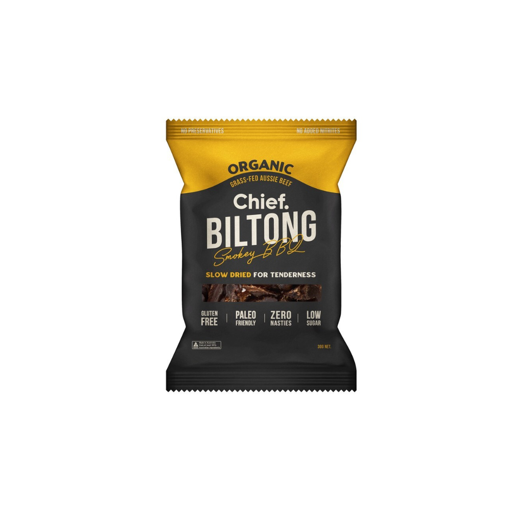 Chief Grass Fed Biltong - Smokey BBQ 12x30g